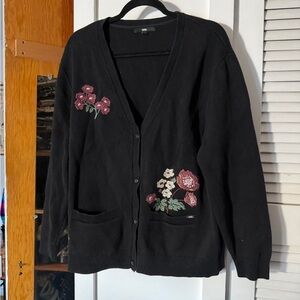 Vans Black and Floral Embroidery Cardigan Size M/L